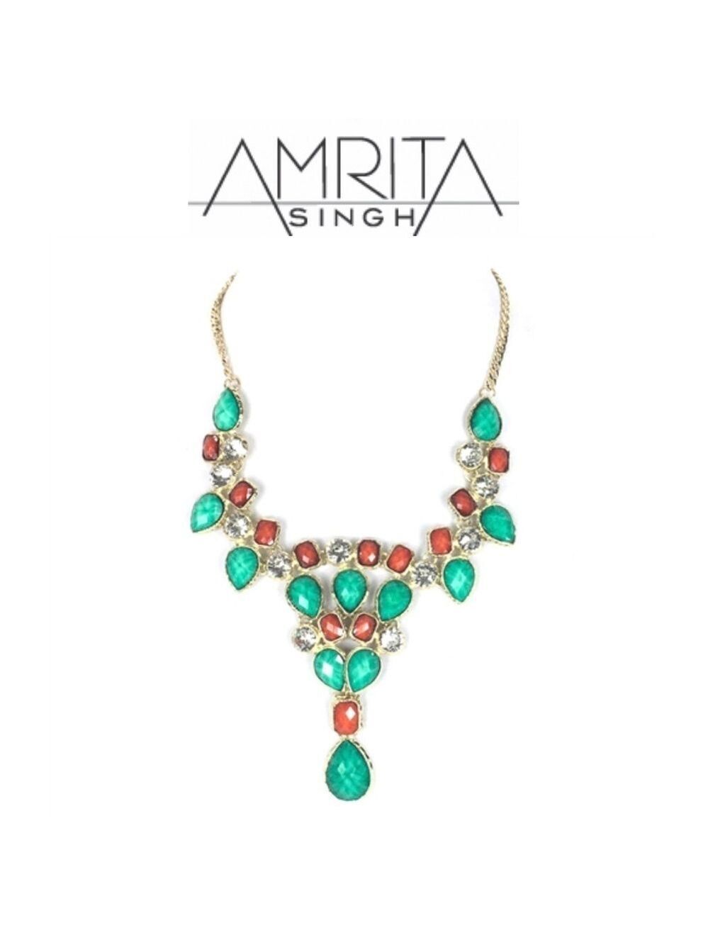 AMRITA Singh Crystal Dune Bib Necklace Turquoise/Coral